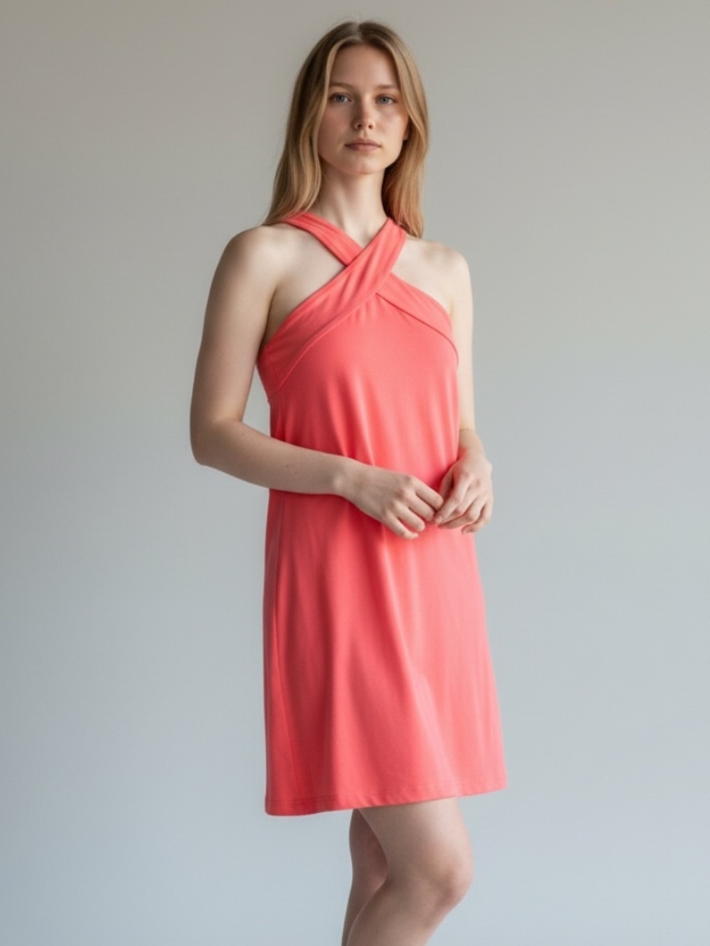 Fabletics Chicago Cross Front Halter Athletic Dress Bright Pink Size Large